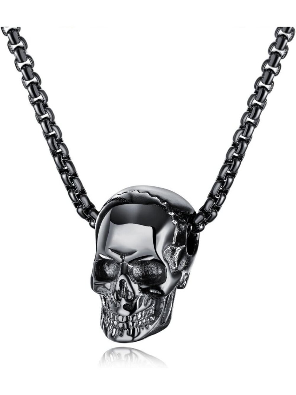 Women's Black Skull Gothic Skull Necklace Stainless Steel 3d Pendant Moon
